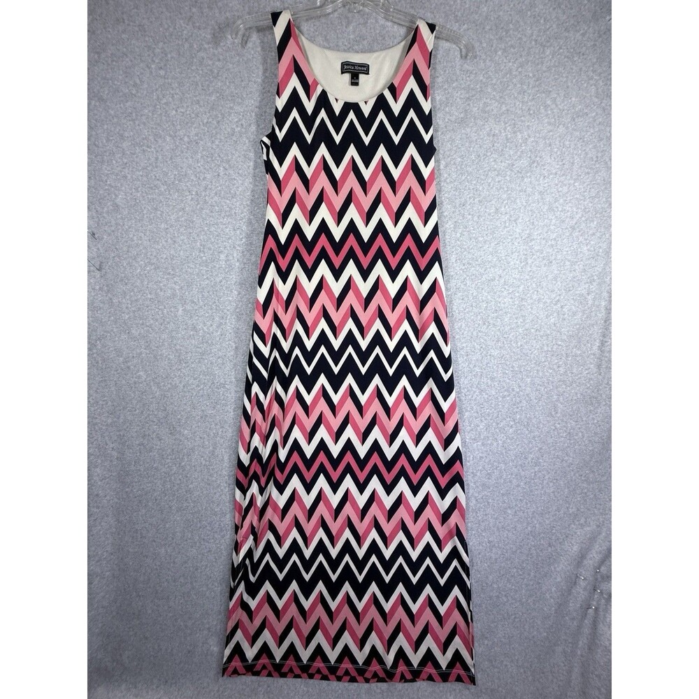 Jessica Howard Maxi Dress Women Sz Med Black White Pink Stretch Scoop Neck Lined